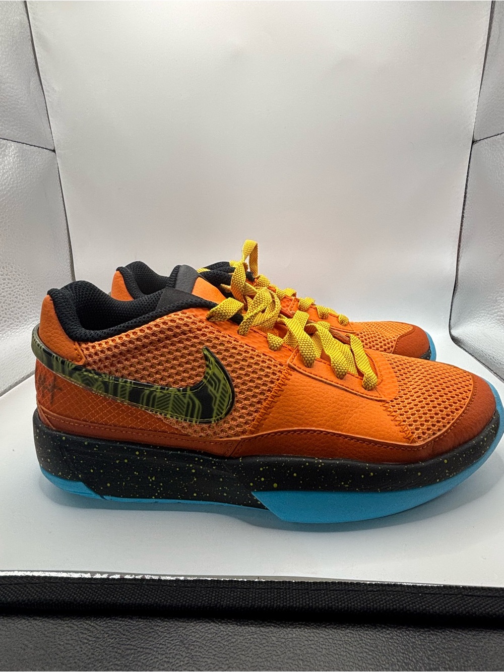 Nike Kids Orange Mesh Sneakers with Yellow Laces and Blue Outsole